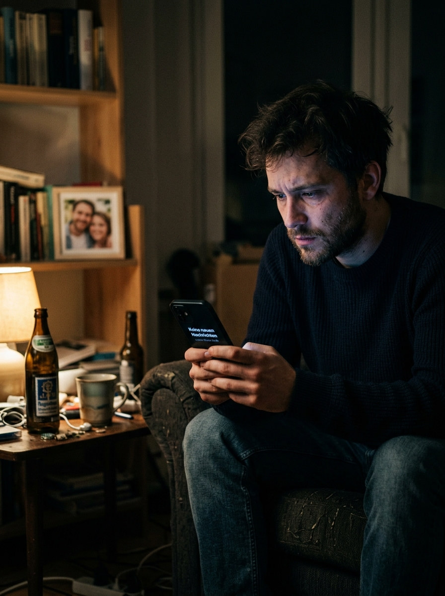 Mann schaut auf sein Handy – keine neuen Nachrichten